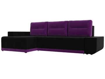 Угловой диван с оттоманкой Чикаго, Черный/Фиолетовый (микровельвет) в Тюмени