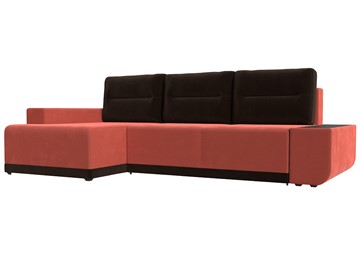 Угловой диван для гостиной Чикаго, Коралловый/Коричневый (микровельвет) в Тюмени - предосмотр
