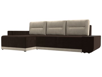 Угловой диван для гостиной Чикаго, Коричневый/Бежевый (микровельвет) в Тюмени