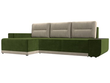 Угловой диван для гостиной Чикаго, Зеленый/Бежевый (микровельвет) в Тюмени