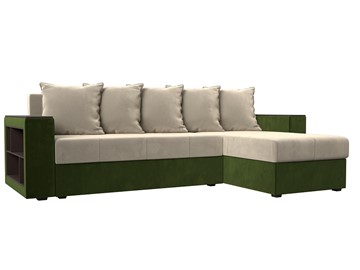 Угловой диван с оттоманкой Дубай Лайт, Бежевый/Зеленый (микровельвет) в Тюмени
