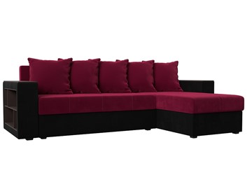 Угловой раскладной диван Дубай Лайт, Бордовый/Черный (микровельвет) в Тюмени