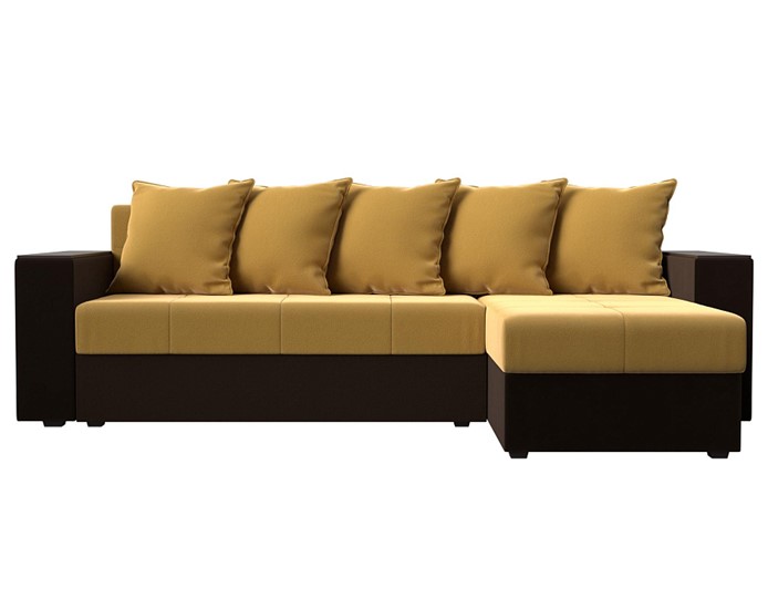 Угловой раскладной диван Дубай Лайт, Желтый/Коричневый (микровельвет) в Тюмени - изображение 1