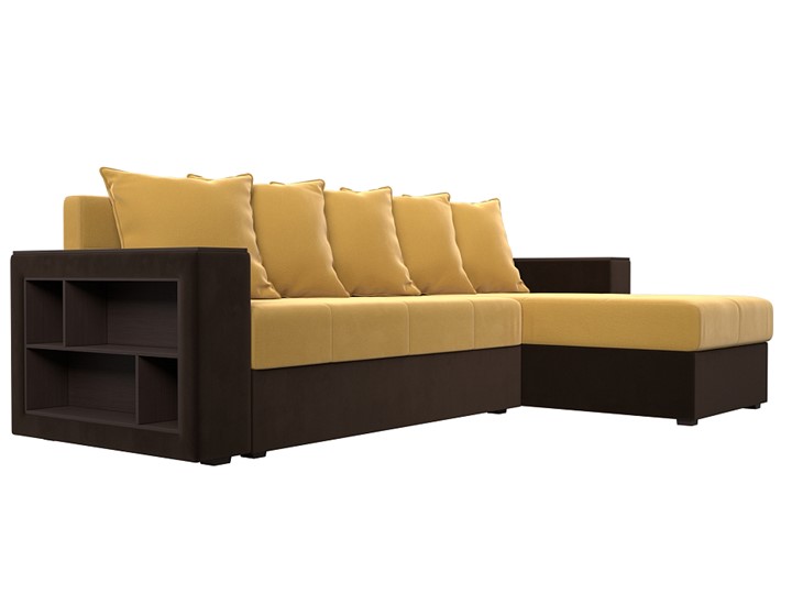 Угловой раскладной диван Дубай Лайт, Желтый/Коричневый (микровельвет) в Тюмени - изображение 2