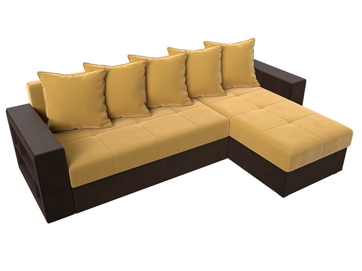 Угловой раскладной диван Дубай Лайт, Желтый/Коричневый (микровельвет) в Тюмени - изображение 3