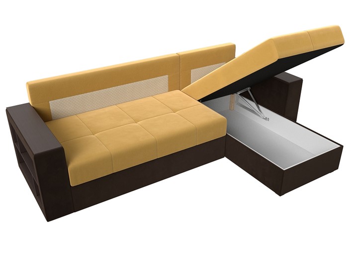 Угловой раскладной диван Дубай Лайт, Желтый/Коричневый (микровельвет) в Тюмени - изображение 4