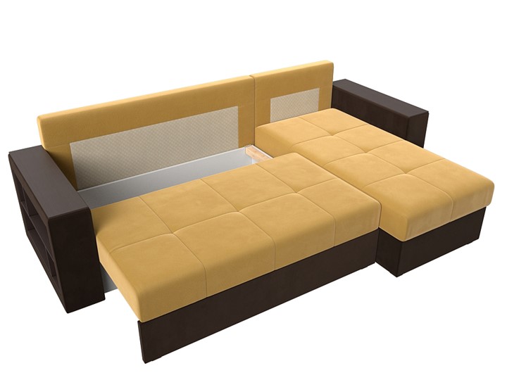Угловой раскладной диван Дубай Лайт, Желтый/Коричневый (микровельвет) в Тюмени - изображение 5