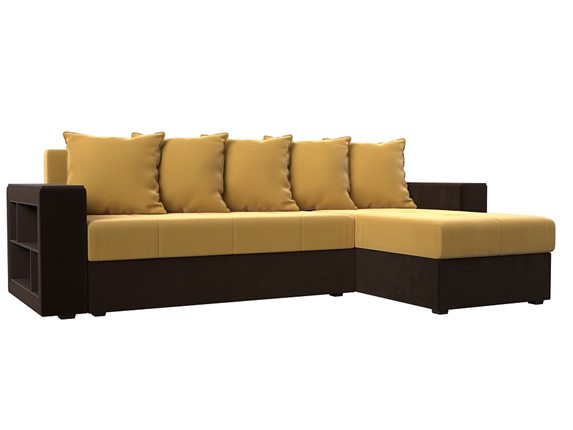 Угловой раскладной диван Дубай Лайт, Желтый/Коричневый (микровельвет) в Тюмени - изображение