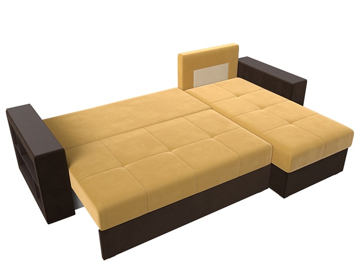 Угловой раскладной диван Дубай Лайт, Желтый/Коричневый (микровельвет) в Тюмени - изображение 6