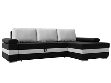 Угловой диван с оттоманкой Канкун, Черный/Белый (экокожа) НПБ в Тюмени