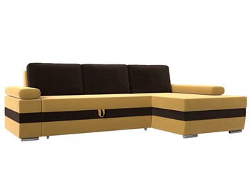 Угловой диван с оттоманкой Канкун, Желтый/Коричневый (микровельвет) НПБ в Тюмени