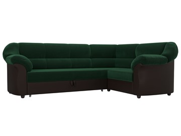 Угловой диван для гостиной Карнелла, Зеленый/Коричневый (велюр/экокожа) в Тюмени