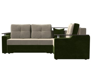 Угловой диван для гостиной Комфорт, Бежевый/Зеленый (микровельвет) в Тюмени - предосмотр 1