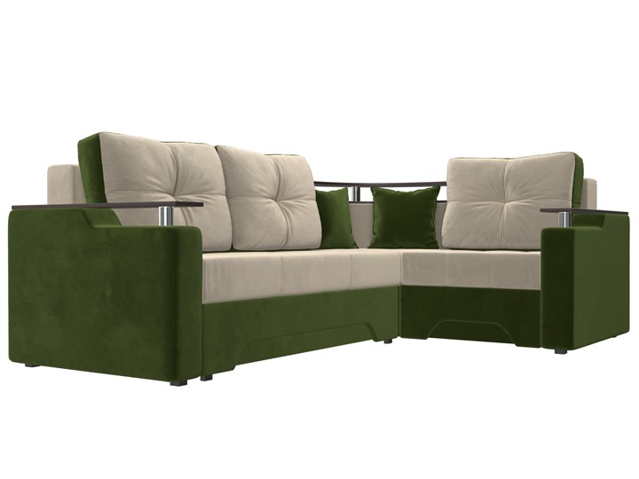 Угловой диван для гостиной Комфорт, Бежевый/Зеленый (микровельвет) в Тюмени - изображение 2