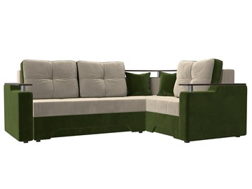 Угловой диван для гостиной Комфорт, Бежевый/Зеленый (микровельвет) в Тюмени