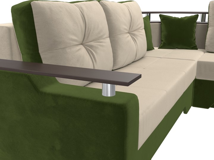 Угловой диван для гостиной Комфорт, Бежевый/Зеленый (микровельвет) в Заводоуковске - изображение 8