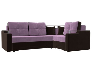 Угловой диван для гостиной Комфорт, Сиреневый/Коричневый (микровельвет) в Тюмени