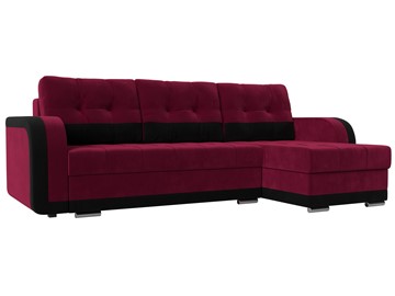 Угловой диван с оттоманкой Марсель, Бордовый/Черный (микровельвет) в Тюмени