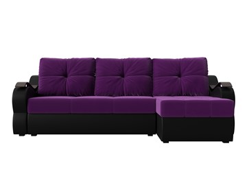 Угловой диван Меркурий, Фиолетовый/черный (вельвет/экокожа) в Тюмени - предосмотр 1