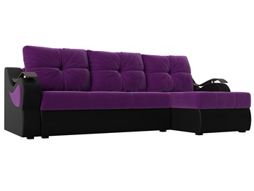 Угловой диван Меркурий, Фиолетовый/черный (вельвет/экокожа) в Тюмени