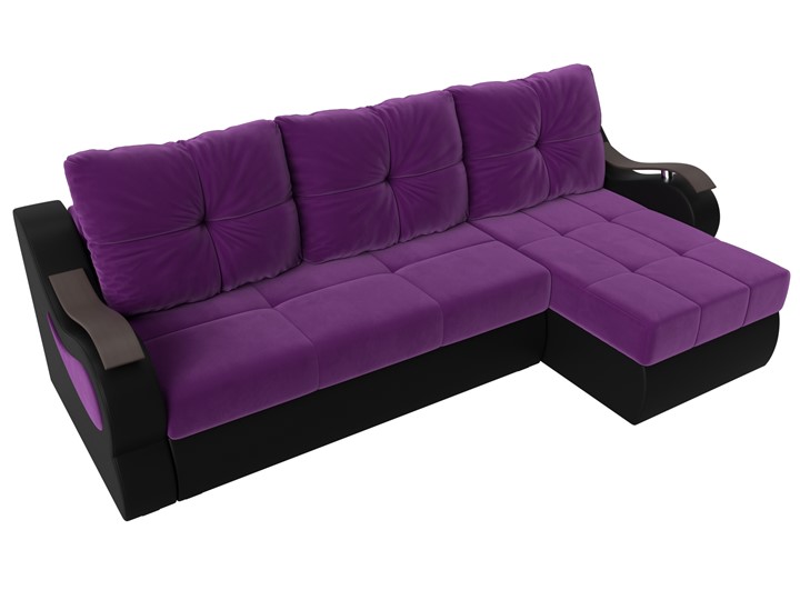 Угловой диван Меркурий, Фиолетовый/черный (вельвет/экокожа) в Заводоуковске - изображение 4