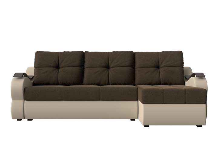 Угловой диван Меркурий, Коричневый/бежевый (рогожка/экокожа) в Тюмени - изображение 1