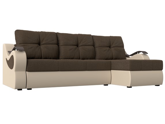 Угловой диван Меркурий, Коричневый/бежевый (рогожка/экокожа) в Тюмени - изображение