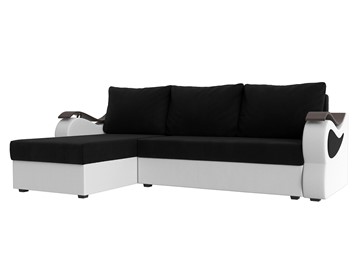 Угловой диван с оттоманкой Меркурий Лайт, Черный/Белый (микровельвет/экокожа) в Тюмени
