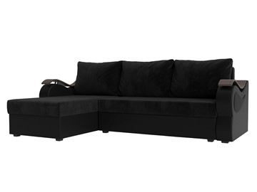 Угловой диван с оттоманкой Меркурий Лайт, Черный/Черный (велюр/экокожа) в Тюмени - предосмотр