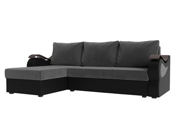 Угловой раскладной диван Меркурий Лайт, Серый/Черный (велюр/экокожа) в Тюмени