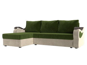Угловой диван с оттоманкой Меркурий Лайт, Зеленый/Бежевый (микровельвет) в Тюмени - предосмотр