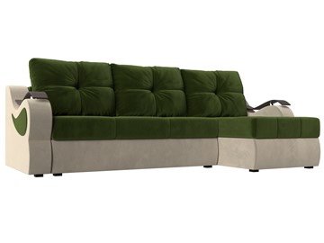 Угловой диван Меркурий, Зеленый/бежевый (вельвет) в Ишиме