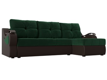 Угловой раскладной диван Меркурий, Зеленый/Коричневый (велюр/экокожа) в Тюмени