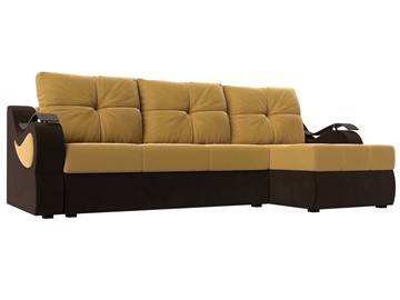 Угловой раскладной диван Меркурий, Желтый/Коричневый (микровельвет) в Заводоуковске