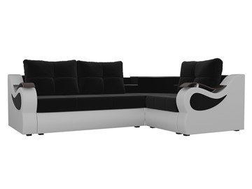 Угловой раскладной диван Митчелл, Черный/Белый (микровельвет/экокожа) в Тюмени