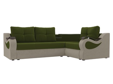Угловой раскладной диван Митчелл, Зеленый/Бежевый (микровельвет) в Тюмени