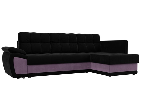Угловой диван для гостиной Нэстор прайм, Черный/Сиреневый (микровельвет) в Тюмени - изображение