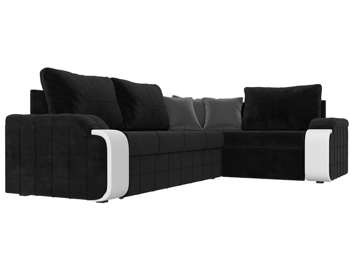 Угловой диван Николь, Черный/Белый/Серый (велюр/экокожа) в Тюмени - изображение 2