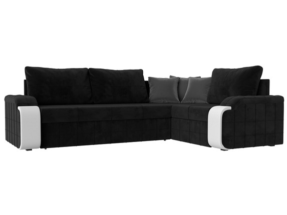 Угловой диван Николь, Черный/Белый/Серый (велюр/экокожа) в Тюмени - изображение