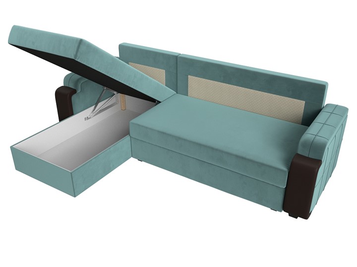 Угловой раскладной диван Николь лайт, Бирюзовый/Коричневый (велюр/экокожа) в Тюмени - изображение 7