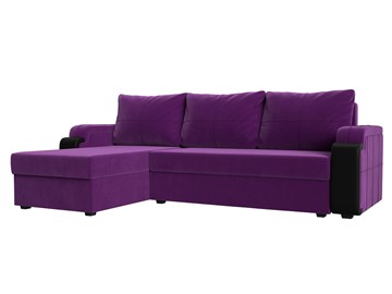 Угловой раскладной диван Николь лайт, Фиолетовый/Черный (микровельвет/экокожа) в Тюмени