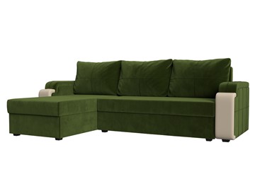 Угловой диван с оттоманкой Николь лайт, Зеленый/Бежевый (микровельвет/экокожа) в Тюмени