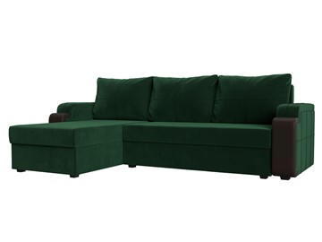 Угловой раскладной диван Николь лайт, Зеленый/Коричневый (велюр/экокожа) в Ишиме