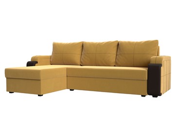 Угловой раскладной диван Николь лайт, Желтый/Коричневый (микровельвет/экокожа) в Тюмени