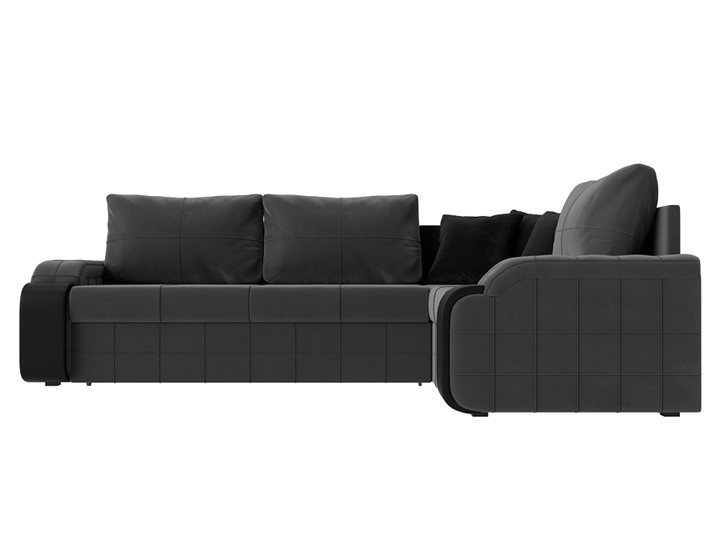 Угловой диван Николь, Серый/Черный/Черный (велюр/экокожа) в Тюмени - изображение 1