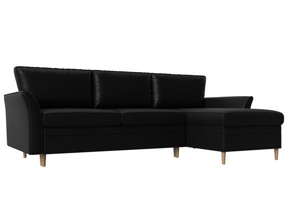 Угловой диван с оттоманкой София, Черный (экокожа) в Тюмени - изображение