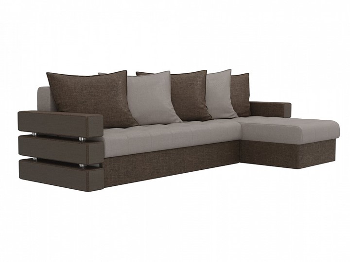 Угловой диван с оттоманкой Венеция, Бежевый/Коричневый (рогожка) в Тюмени - изображение 2