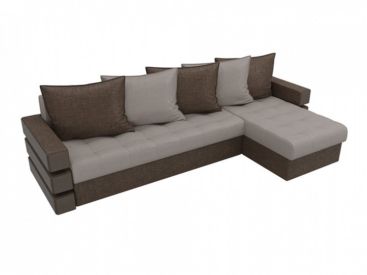 Угловой диван с оттоманкой Венеция, Бежевый/Коричневый (рогожка) в Тюмени - изображение 3