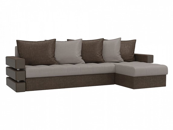 Угловой диван с оттоманкой Венеция, Бежевый/Коричневый (рогожка) в Тюмени - изображение