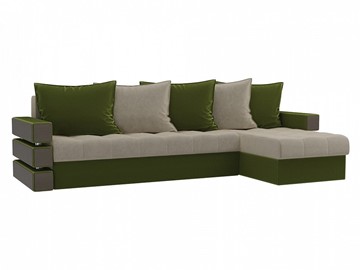 Угловой диван с оттоманкой Венеция, Бежевый/Зеленый (микровельвет) в Тюмени